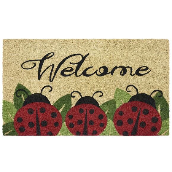 Printed Coir Mat, 18" L x 30" W, Rectangle, Ladybug - Picture 1 of 1